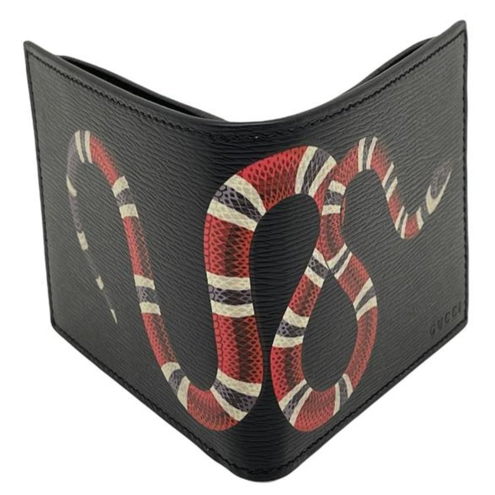 Gucci Black Kingsnake Print Leather Men's Bifold Wallet - Picture 4 of 6